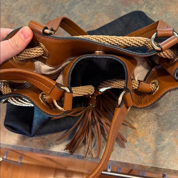 Michael Kors Denim and Tan Shoulder Bucket Bag EUC